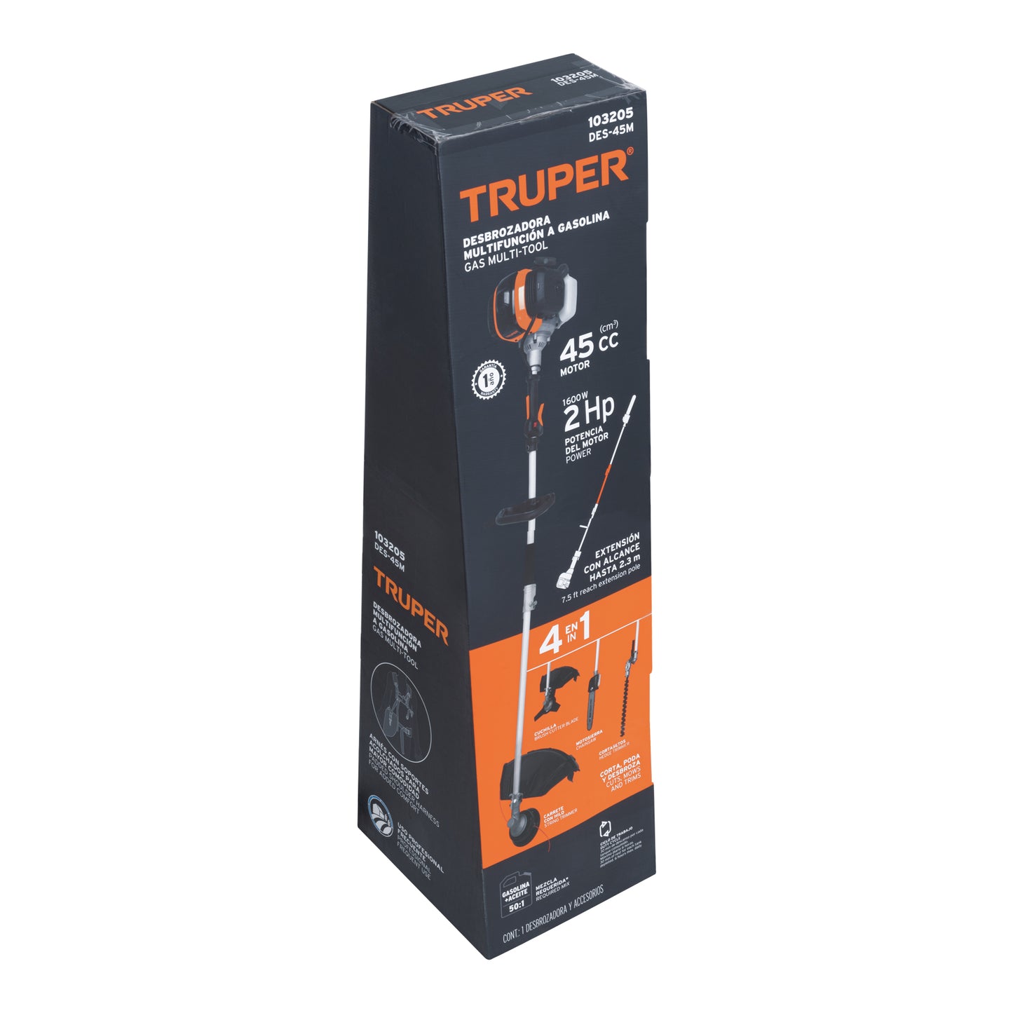 Desbrozadora multifuncional 4 en 1 a gasolina 45cc/2HP 18" TRUPER